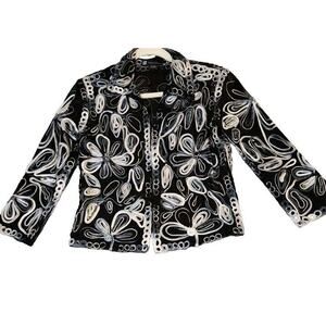 CS‎ Casual Studio Women's Embroidered Floral Black Stretch Zip Jacket Size Sz S